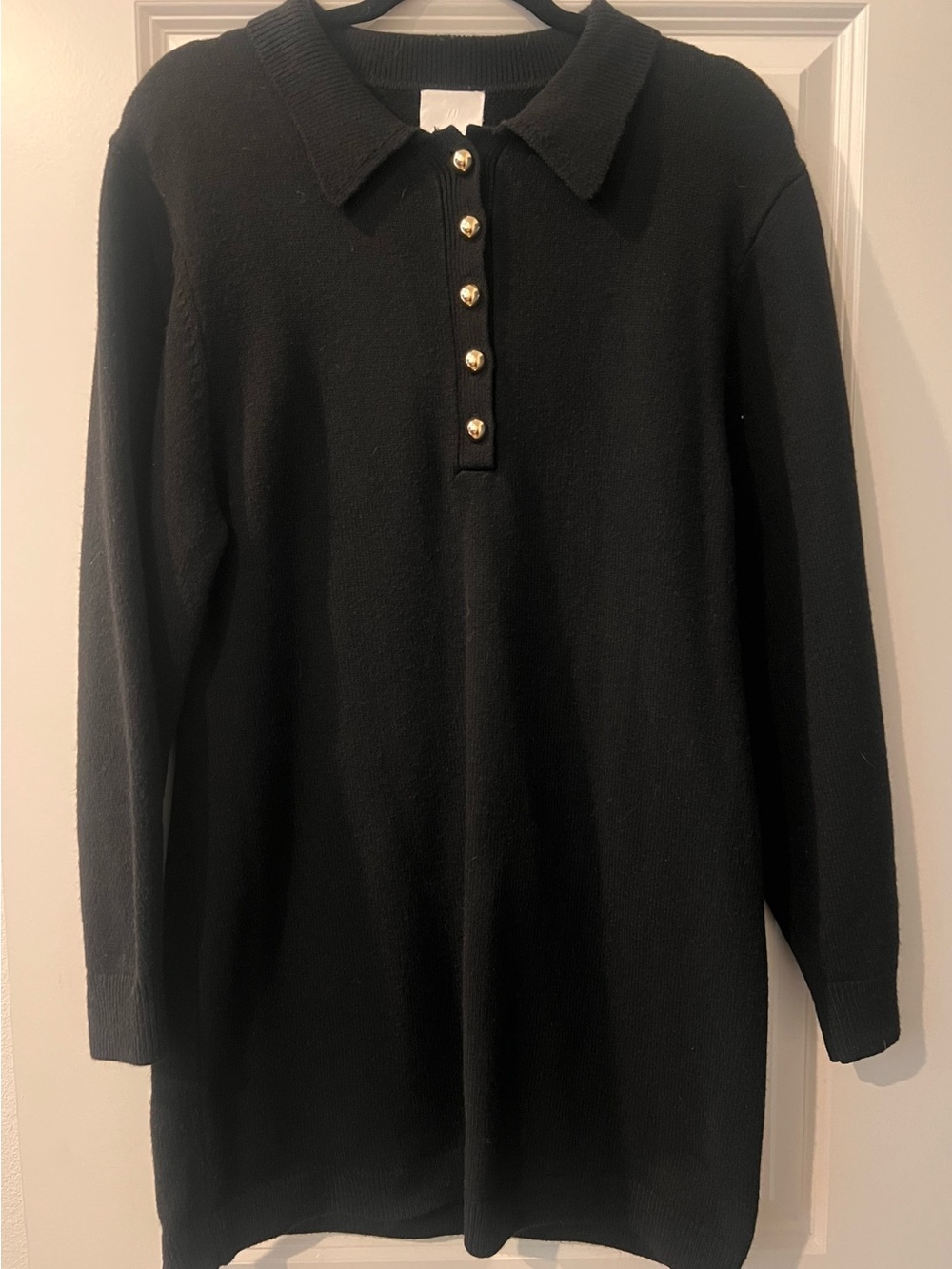 H&M Black V-Neck Polo Sweater with Gold Buttons